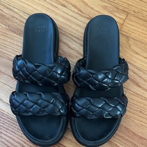 a new day Black Braided Double-Strap Slide Sandals